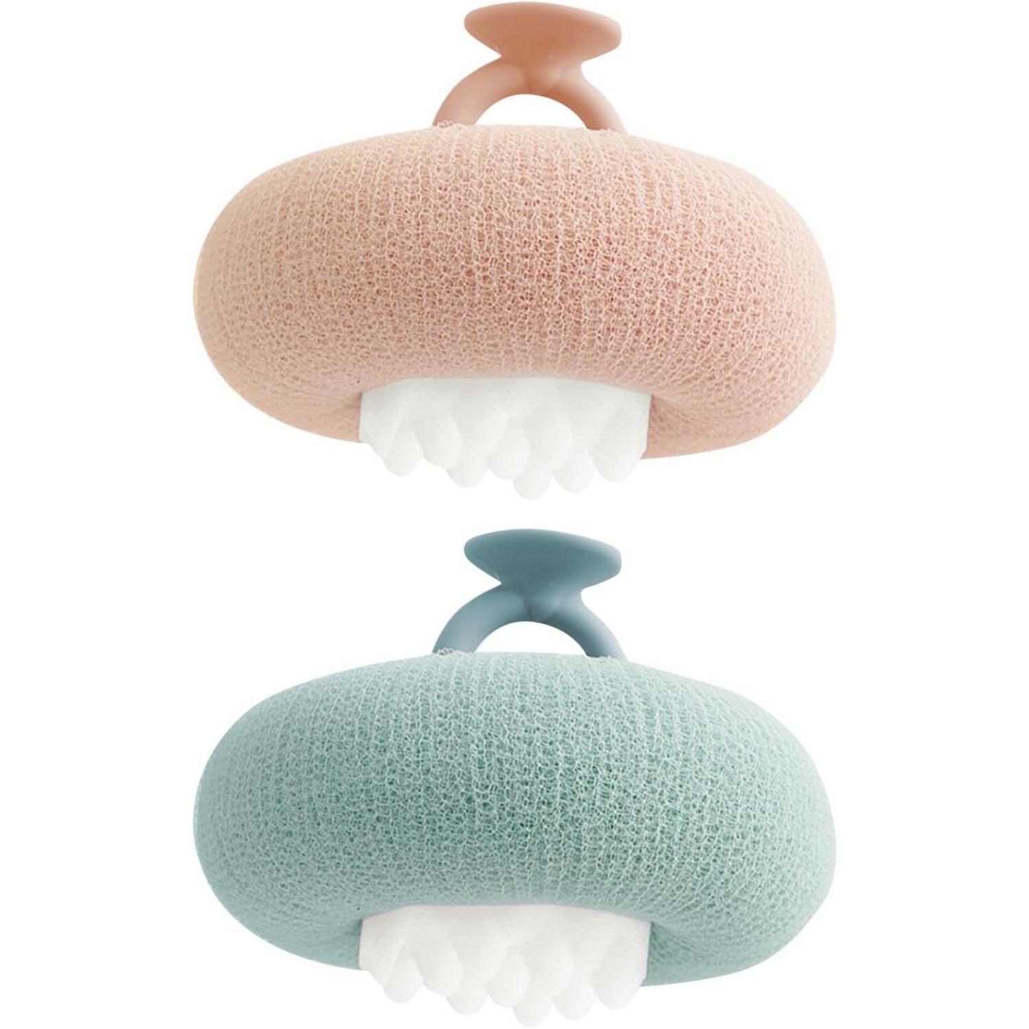 

EMVANV 2 PCs Sunflower Bath Ball,Suction Cup Shower Ball 2-in-1 Bath Ball Sponge Mesh Pouf Shower Ball for Women, Men Shower Exfoliation(Pink+Cyan)