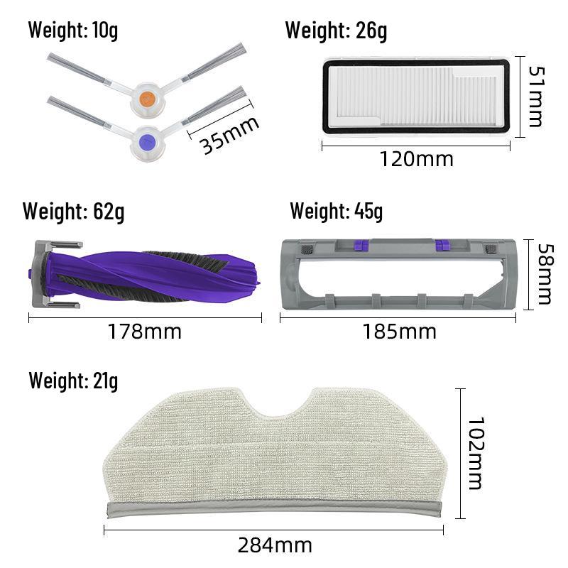 Compatible Accessories for Yunmi Freo X PLUS/K1: Main Brush, Side Brush, Mop, Filter Core