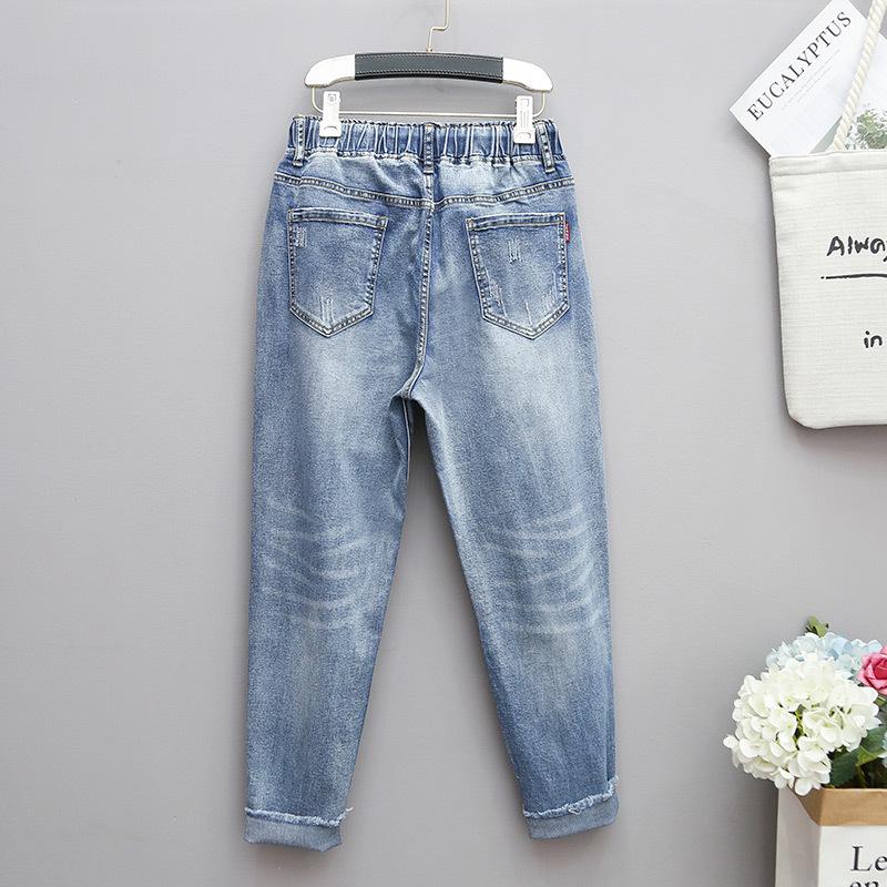 Damen Übergröße Dehnbare High Waist Harem Jeans - Locker Schlankmachende Karotten Passform
