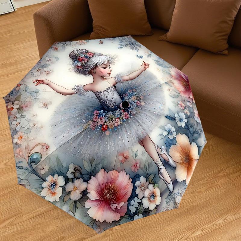 1 Stück Blumen-Ballerina-Schirm - 8 Speichen verstärkt, Automatisches Öffnen, Leicht & Langlebig, Niedliches Modeaccessoire für Draußen - A1234