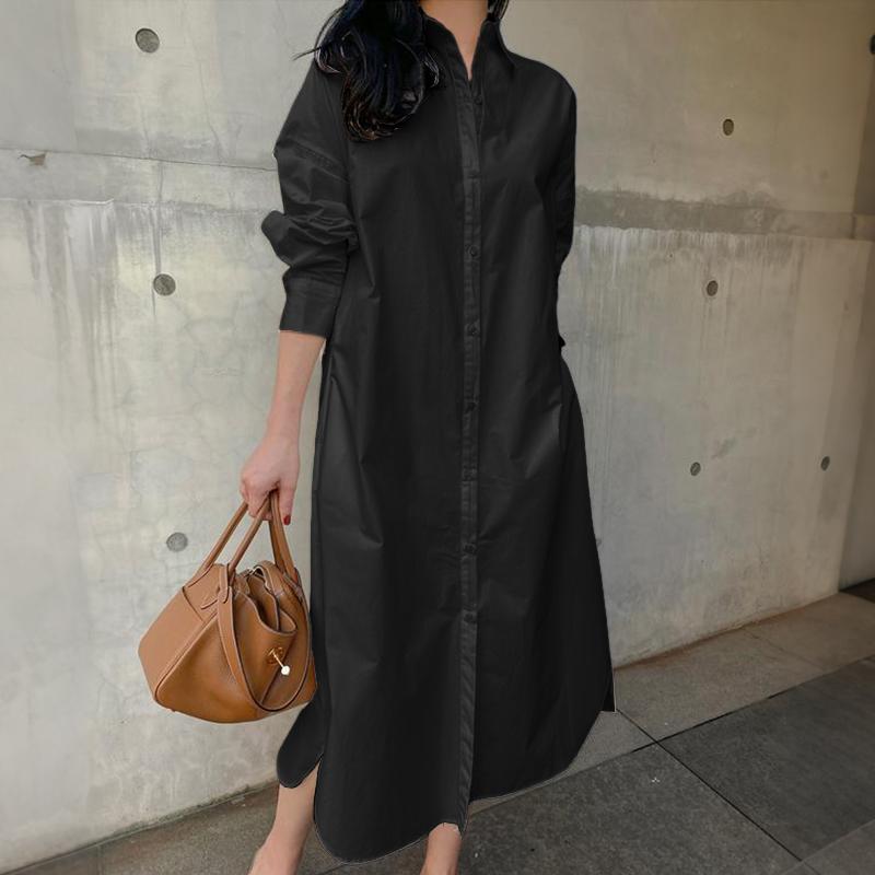 ZANZEA Women Casual Turn Down Collar 3/4 Sleeve Loose Shirt Dress
