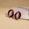 Wind Flocking Geometric Square Round Silver Needle Earrings Ankola Red Autumn and Winter Earrings