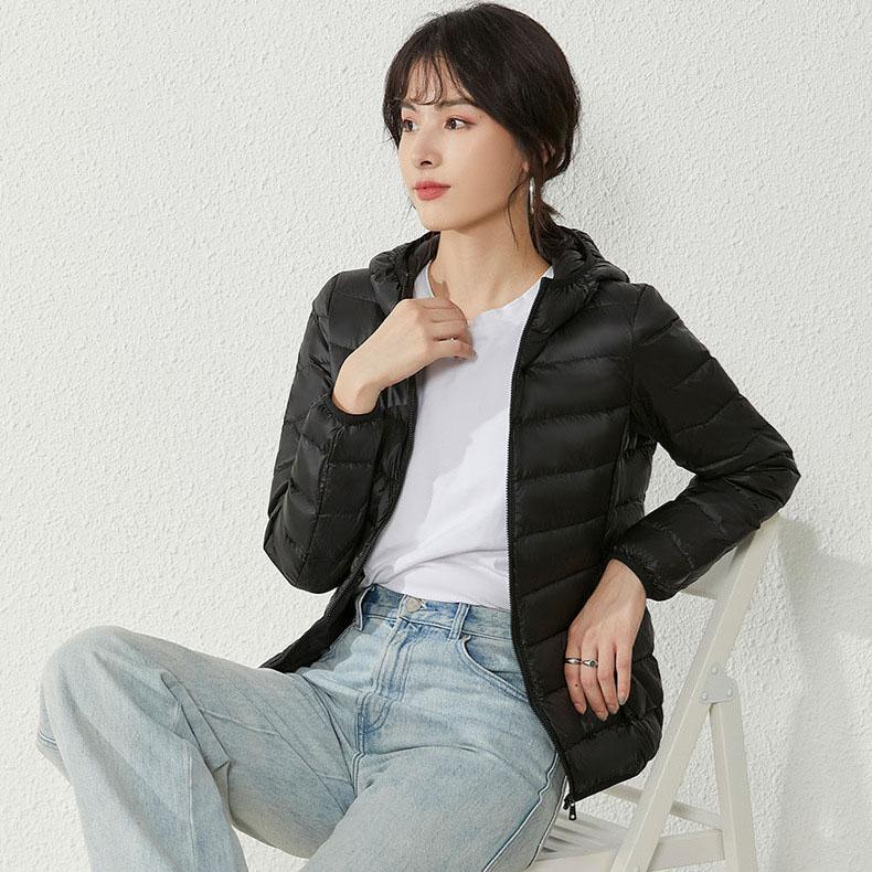 Down Jacket Women's Lightweight Short Hooded Autumn Winter White Duck Down Warm Women's Jacket