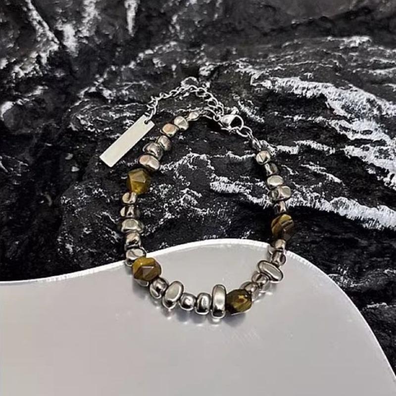Bracelet Men's Broken Silver Splicing Bracelet Women's Chinese Simple Retro Design Titanium Steel Premium Versatile Accessories