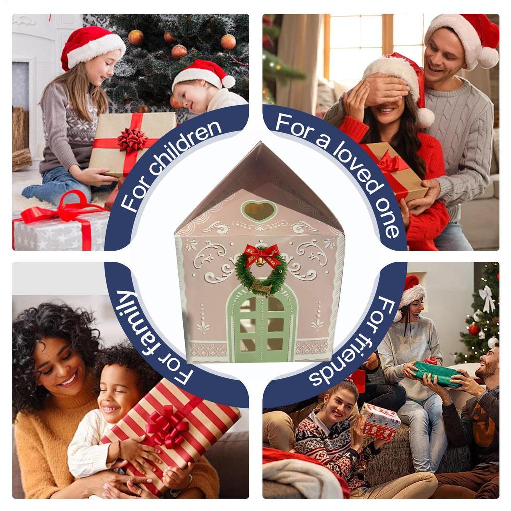 1 Stück Weihnachts-Süßigkeiten-Geschenkbox Xmas-Ornamente Weihnachtskeks-Boxen Hausförmige 3D-Box Bäckerei-Häuschen Für Schokoladen-Snacks