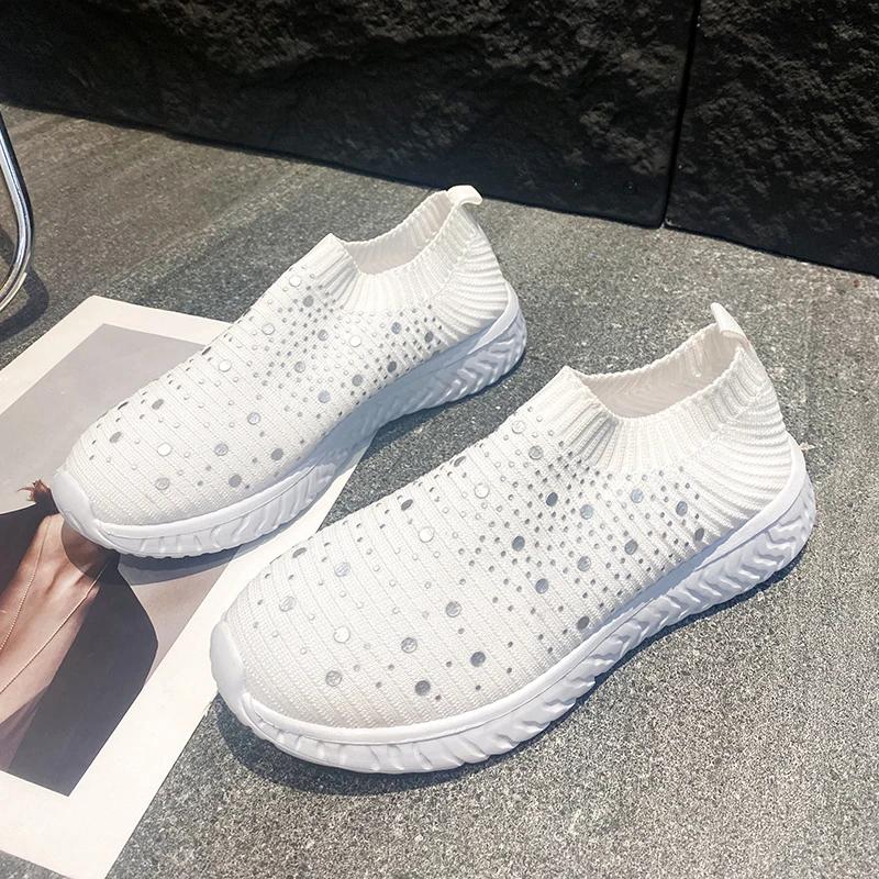 Moda 2024 Scarpe Sportive da Donna Comode a Punta Rotonda Tinta Unita a Bocca Bassa Slip-On Tessuto Elasticizzato Traspiranti con Suola Piatta