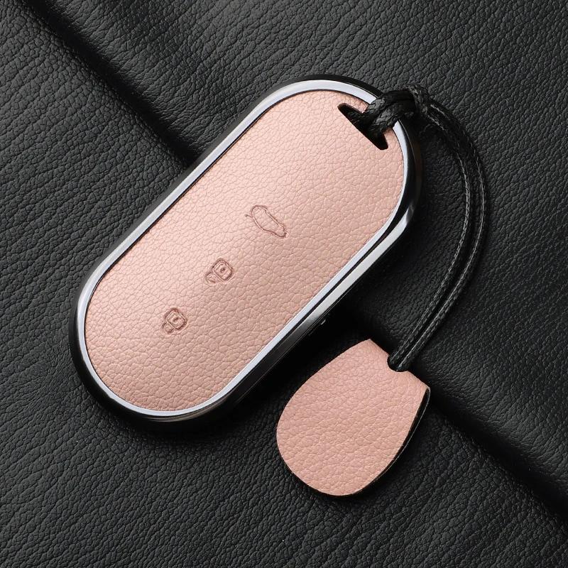 Aluminum Alloy Goatskin Car Key Case Cover For Huawei Aito M5 M7 Car Key Case Protect Fob