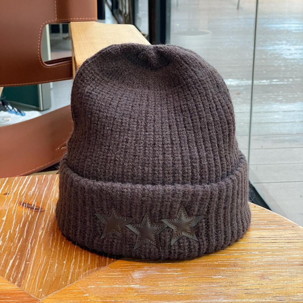 

Вязаная шапка для женщин в корейском стиле, модная, в национальном стиле, с пятиконечной звездой, показывающая маленькое лицо, утолщенная теплая шерстяная шапка для мужчин, трендовая one size
