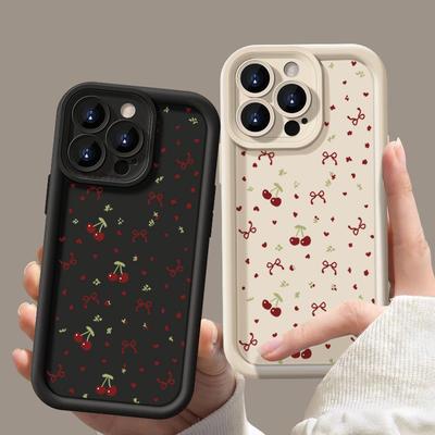 Kirsche Bowknot Muster TPU Weiche Matte Telefon Fall Für iPhone 16 Pro Max 15 Pro 14 13 12 11 XR XS 8 7 Stoßfest Objektiv Schutz Stoßstange Abdeckung