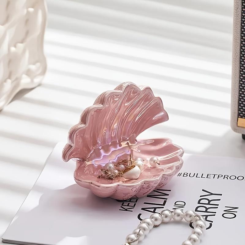 Semi-Circular Ceramic Shell Art Deco Style Jewelry Tray, Multipurpose Key and Jewelry Holder for Entryway/Vanity, Home Room Decor