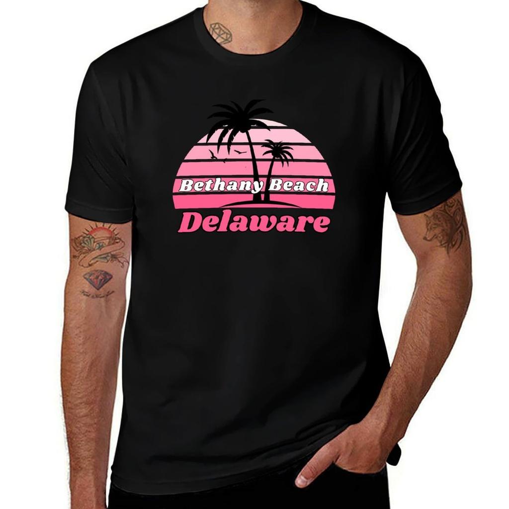 Retro Cool Bethany Beach Delaware Palm Tree At Sunset Tshirt Large Size Soft Cotton Tshirt