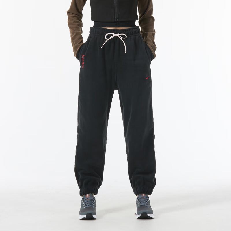 Nike Dragon Soar New Year Series Solid Color Logo Drawstring Fleece Cuffed Knit Sports Pants Women Bottoms Black FZ6388-010