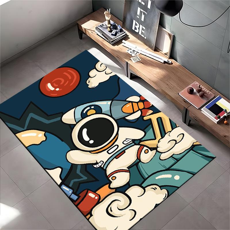 Cute Astronaut and Rocket Themed Carpet Decor Suitable for use as an anti-slip game mat for living room and bedroom sofas