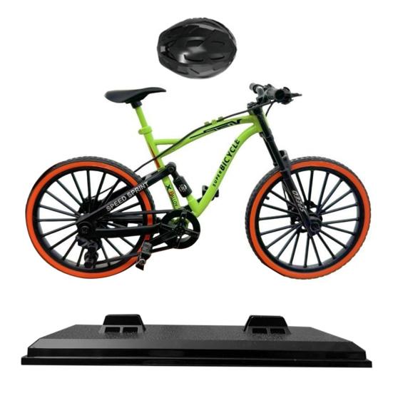 Alloy Bicycle Model with Base Helmet Rotary Pedal Wheels Realistic Educational Mountain Road Bicycle Toy Mini Finger Cycling Bike Desktop Decoration