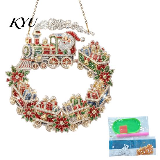 Hantverkspaket med jultema Jul Faux Diamantkonst Prydnad, DIY Jultomte Solfångare Kit, Strass Akryl Hängande Prydnader Julkrans