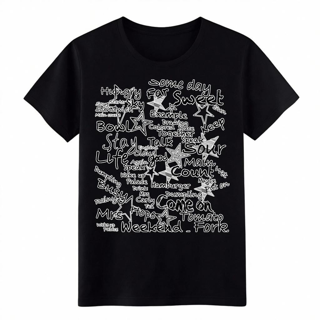 Hand Drawn Word Collage T-Shirt Casual Life Quote Graphic Tee for Everyday Wear