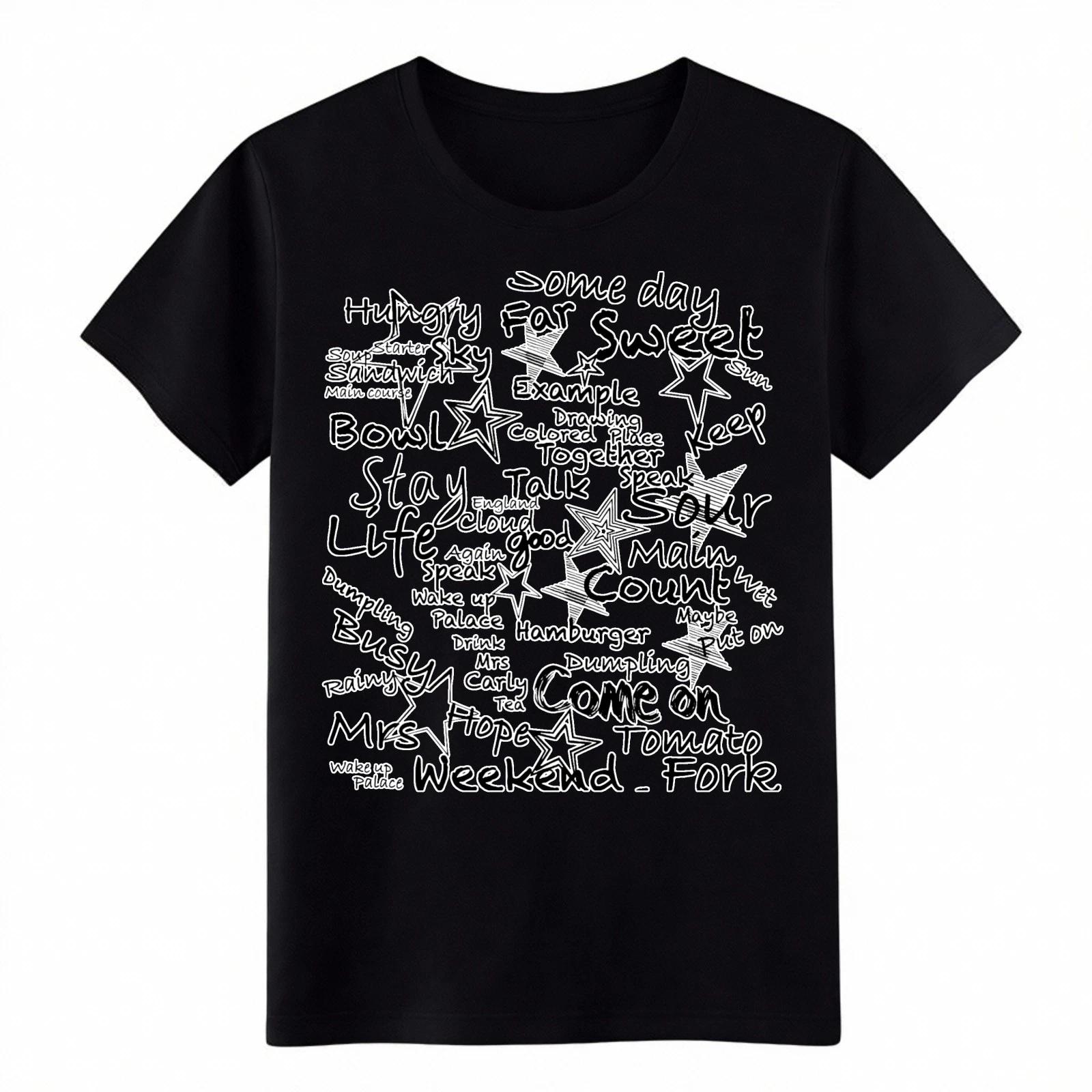 

Hand Drawn Word Collage T-Shirt Casual Life Quote Graphic Tee for Everyday Wear M