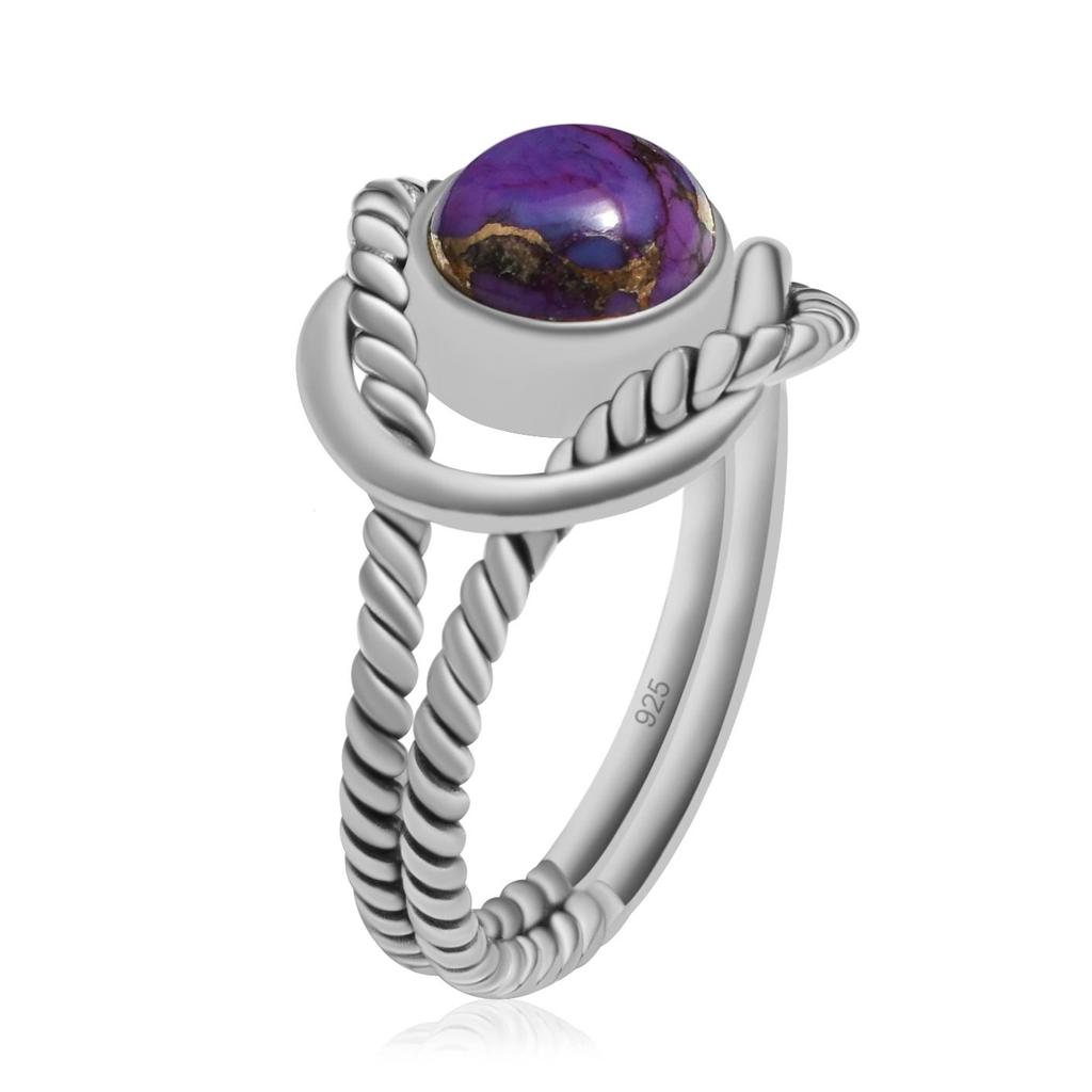 Natural Purple Turquoise 925 Sterling Silver Twisted Rope Split Shank Rings For Women & Girls