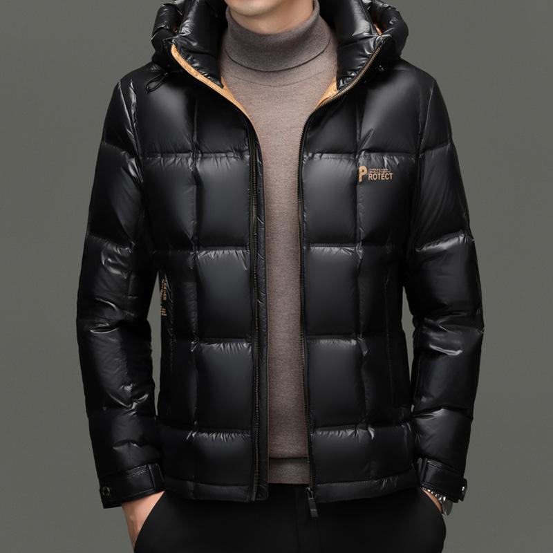 Men's Hooded White Duck Down Jacket - 2025 Winter Business Casual Outerwear.