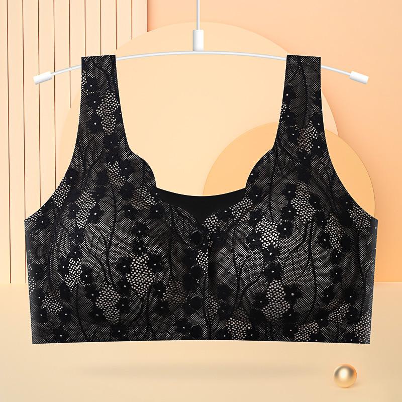 

Женский бюстгальтер с пуговицами спереди, кружевное нижнее белье, не оставляющее следов, большой бюстгальтер с подушкой для груди, удобный топ со сборками, поддерживающий жилет M чёрный