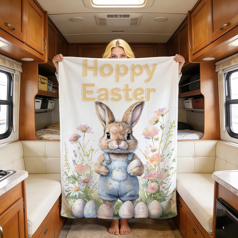 Easter Cute Bunny Retro Egg Cartoon Art Rabbit Warm Soft Plush Blanket For Sofa Living Room Nap Home Bedroom Travel Gift Hogar