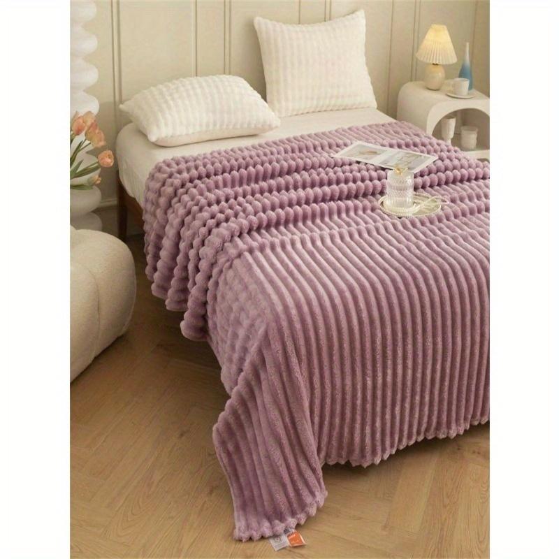 1pc Chunky Striped Plush Blanket, Wide Striped Faux Rabbit Fur, Milk Fleece, Flannel Throw Blanket for Leisure Nap, Office Siesta Lap Blanket
