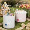 Kids Easter Treat Bag Storage Cute Bunny Bucket with Long Ears And Tail Reusable Holiday Handheld Soft Fabric Candy Holder for Parties Picnics