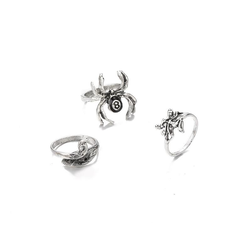 Elf Ring, Fashionable Personality Spider Peacock Animal Ring Combination 3-Piece Set For Women