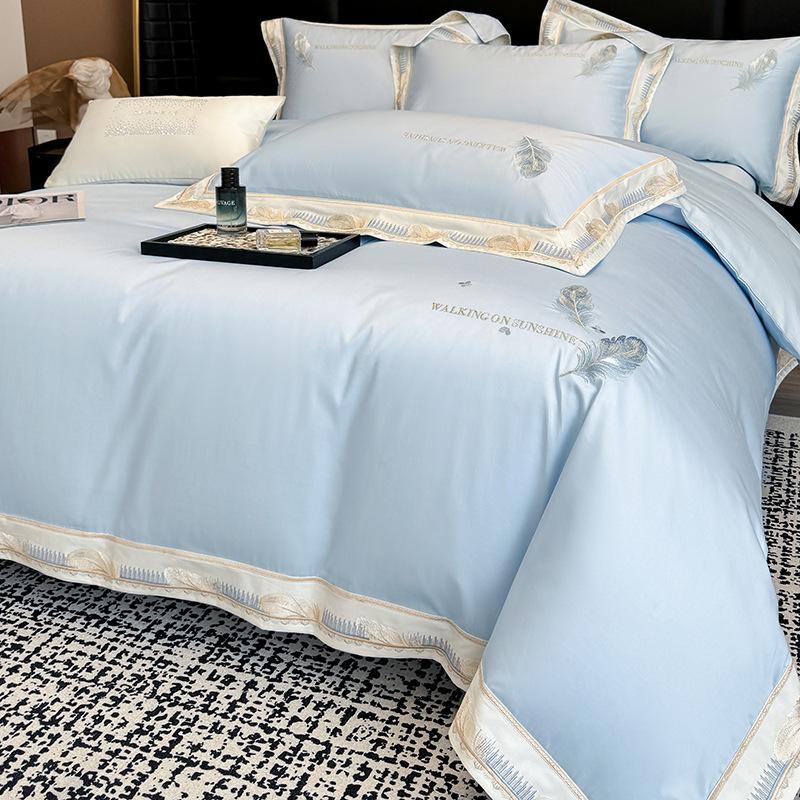 Class A Maternal And Infant Grade 240 Long-Staple Cotton4-Pcs Set Of Pure Cotton Satin Embroidered Quilt Cover, Bed Sheet Skin-Friendly Mattress