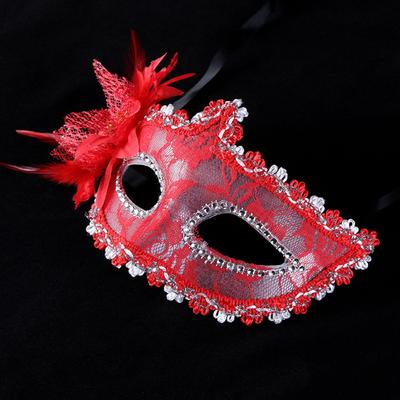 Módní Maškarní maska s květinou po straně, Poloviční maska s peřím na oči, Sexy krajková maska na Mardi Gras, Benátská párty