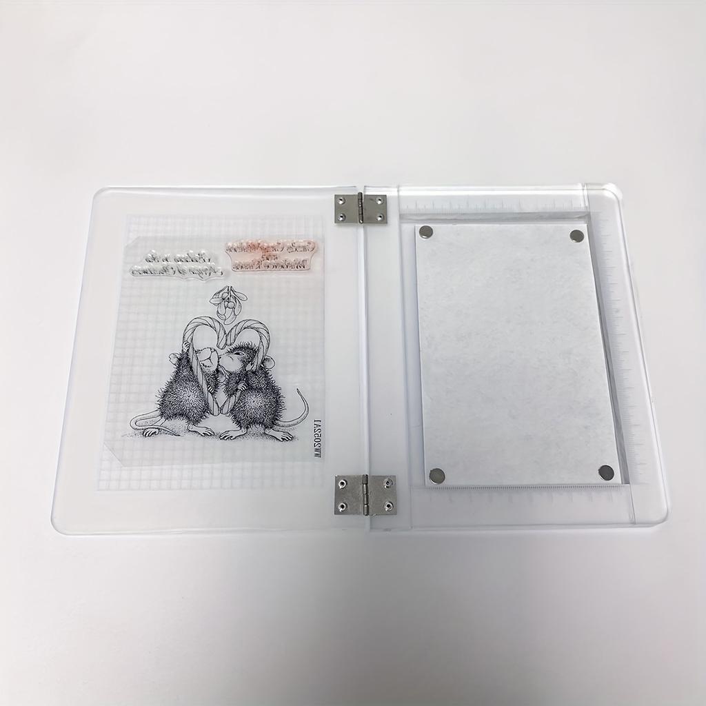 Acrylic Stamp Blocks 7.6*5.9in Large Clear Stamping Tool with Grid Positioning Lines 4PCS Magnet
