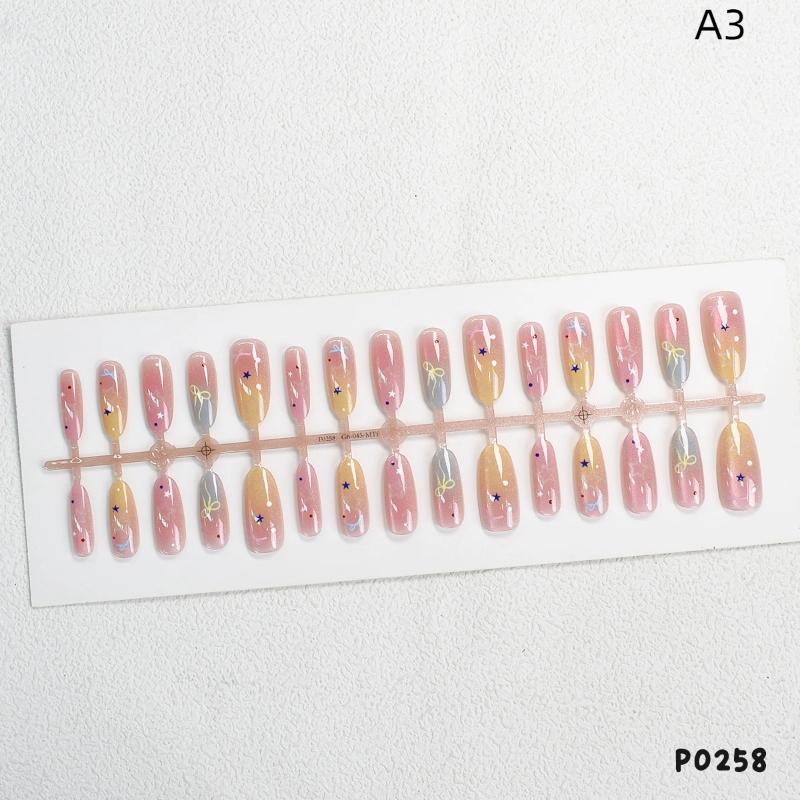 30Pcs DIY Nail Art Decoration Accessories Cat's Eye Macaroon Gradient Star False Nails Wearable Manicure