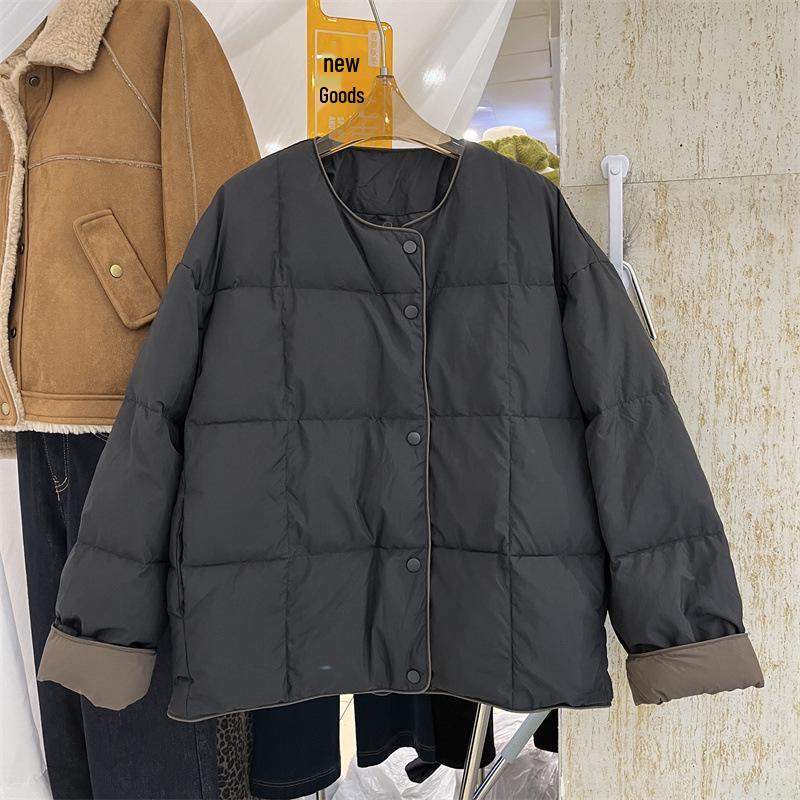 Women's Korean Style Collarless White Duck Down Jacket - Warm, Versatile, Trendy Winter Fashion