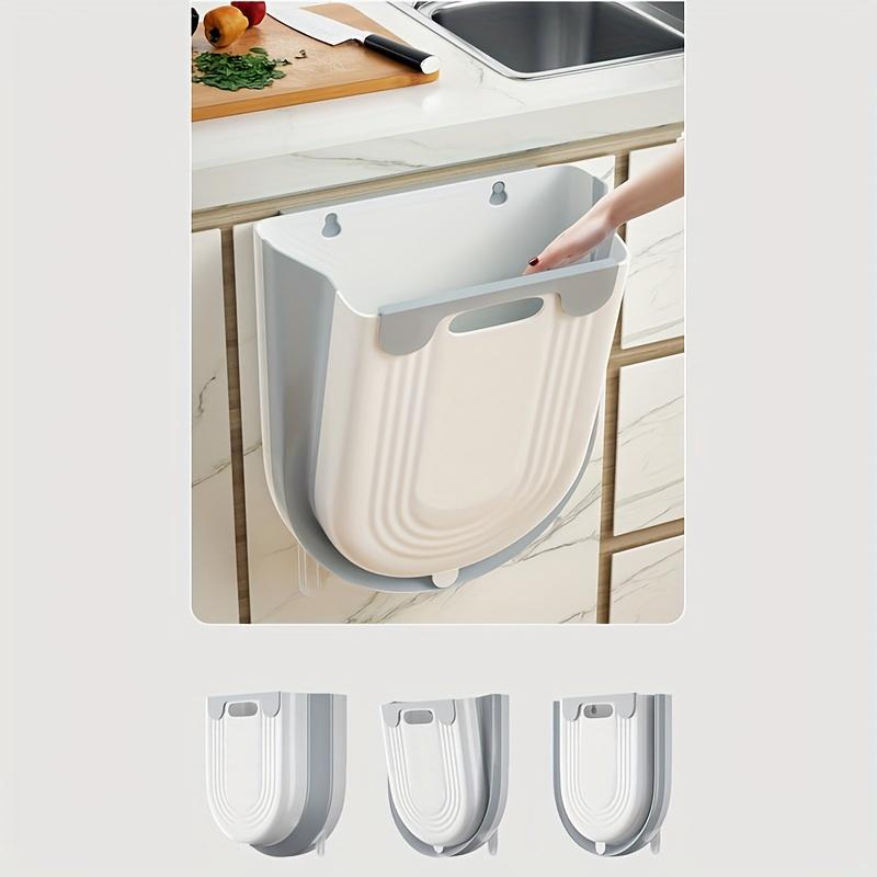 1pc Compact Foldable Trash Can with Cabinet Hook-Space-Saving Modern Minimalist Rectangular Design,Durable Plastic Portable Countertop Bin for Kitchen