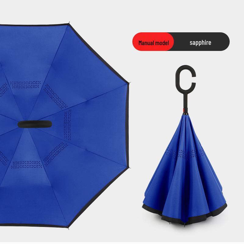 Custom Reverse Car Umbrella with Hands-Free C-Shaped Handle - Business Long Handle Umbrella with Logo Print for Men