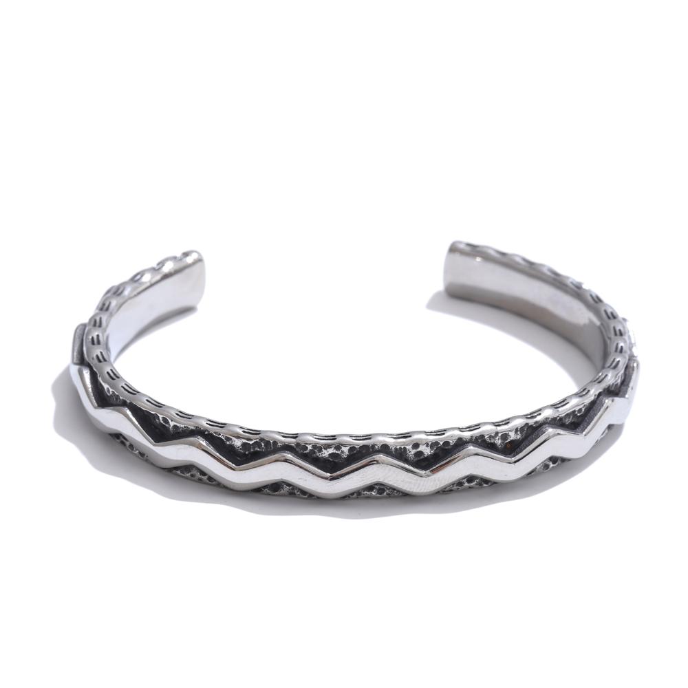 

Yhpup 60mm Vintage Stainless Steel Men Geometric Cuff High Quality Bracelet Bangle Texture Fashion Creative New 2025 Jewelry