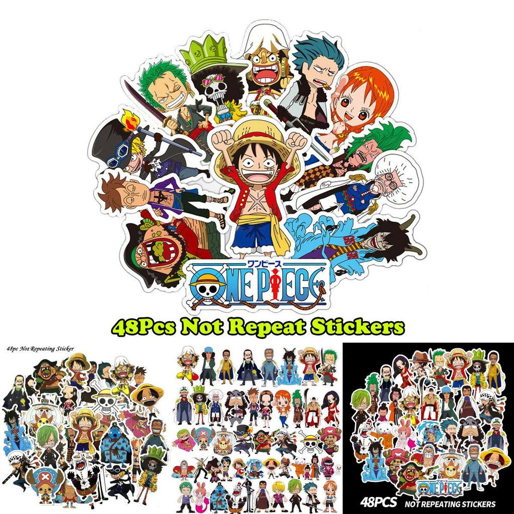 48pcs One Piece Anime Cartoon Stickers Collection For Laptops And Luggage Waterproof Pvc