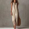 Amazon 2026 cross-border European and American summer new women's casual temperament sleeveless contrasting color split linen dress
