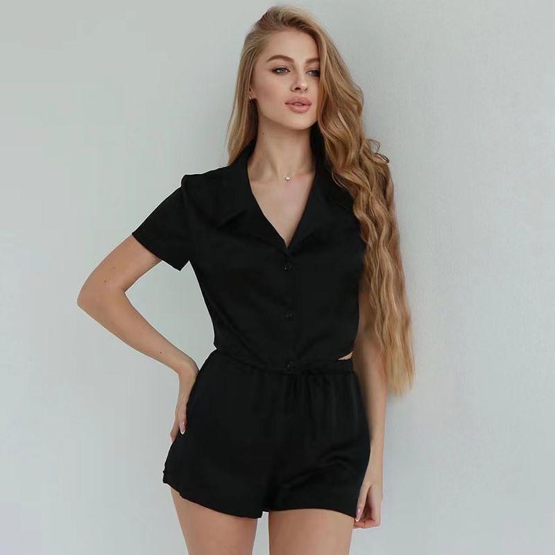 

New Arrival Fashion Style Fashion Short Sleeve Tops Shorts Simple Set Homewear Tops and Shorts Suit Black S