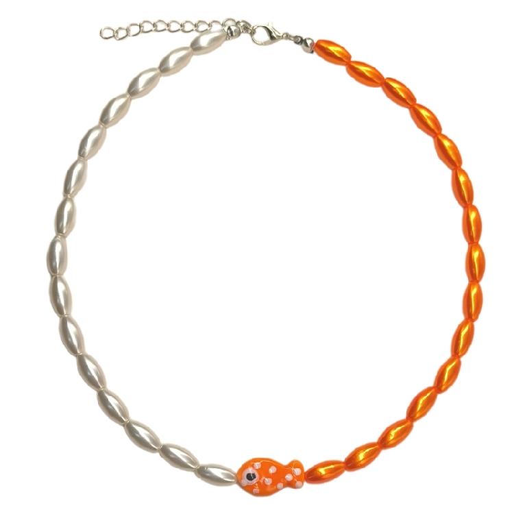 Playful Clownfish Pendant On A Delicate Beaded Chain Stylish Clownfish Necklace on Wax Rope Delicate Neckchain Jewelry