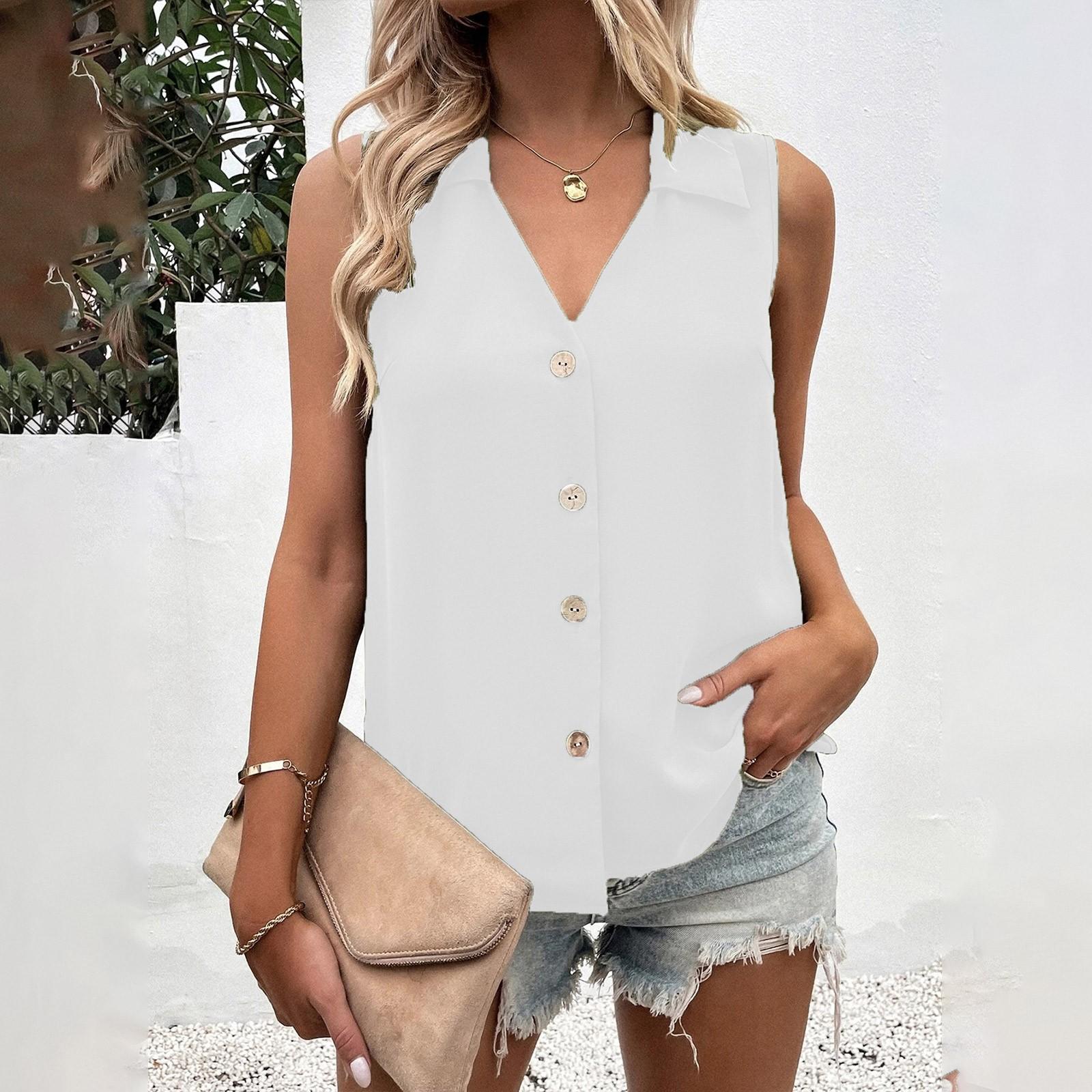 

Модная женская шифоновая рубашка с V-образным вырезом, свободного кроя, без рукавов, на пуговицах XL