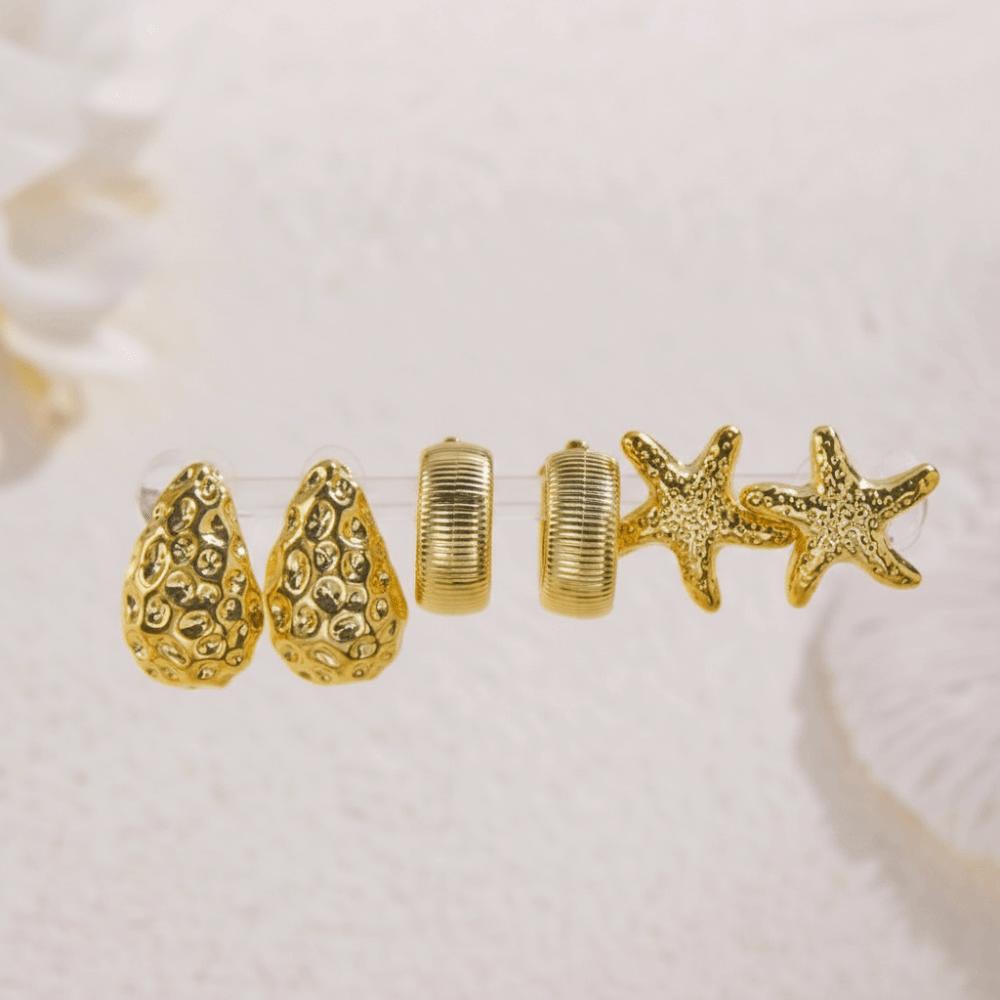 Starfish Starfish Earrings Golden Seashell Dangle Earrings Retro C-Shape Earrings Set  Summer