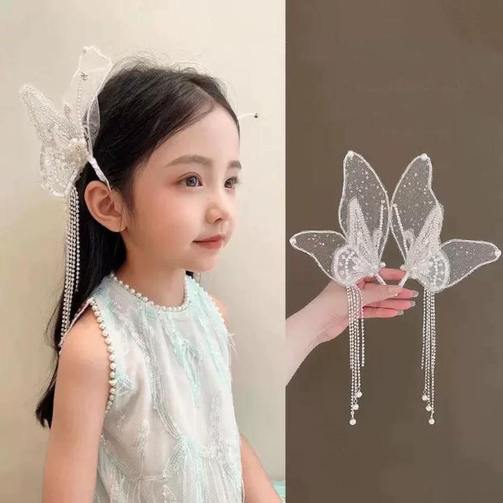 Beaded Pearl Barrettes Tassel Duckbill Clips Sweet Butterfly Hair Clips  Headwear