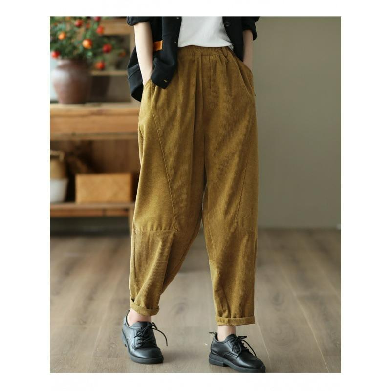 Frühlings- und Herbstliteratur und Kunst-Retro-Haremshose aus Baumwollcord für Damen mit elastischer Taille und schlankmachender Damenhose, lässige Samthose