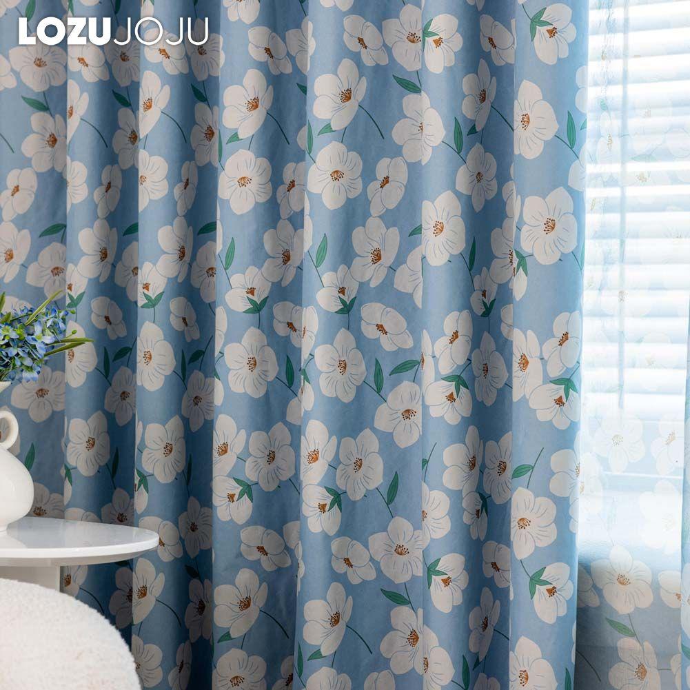 1PC LOZUJOJU Literary Pastoral Style Blue Flower Printed Curtain Full Blackout Curtains for Bedroom Living Room Balcony Window for Home Decor
