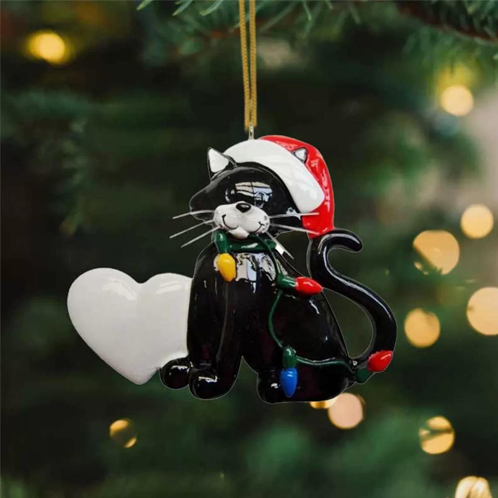 1PCS Christmas Tree Pendants Acrylic Cute Cat Hanging Ornaments for Wall Xmas Tree Decorations Party Supplies New Year Gifts