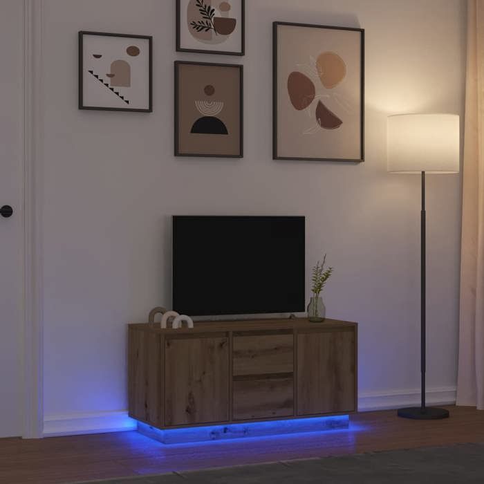 VidaXL TV Cabinet with LED Lights Artisan Oak 100x41x50 Cm, TV Stand, TV Unit, Multimedia Cabinet, TV Bench, 861417