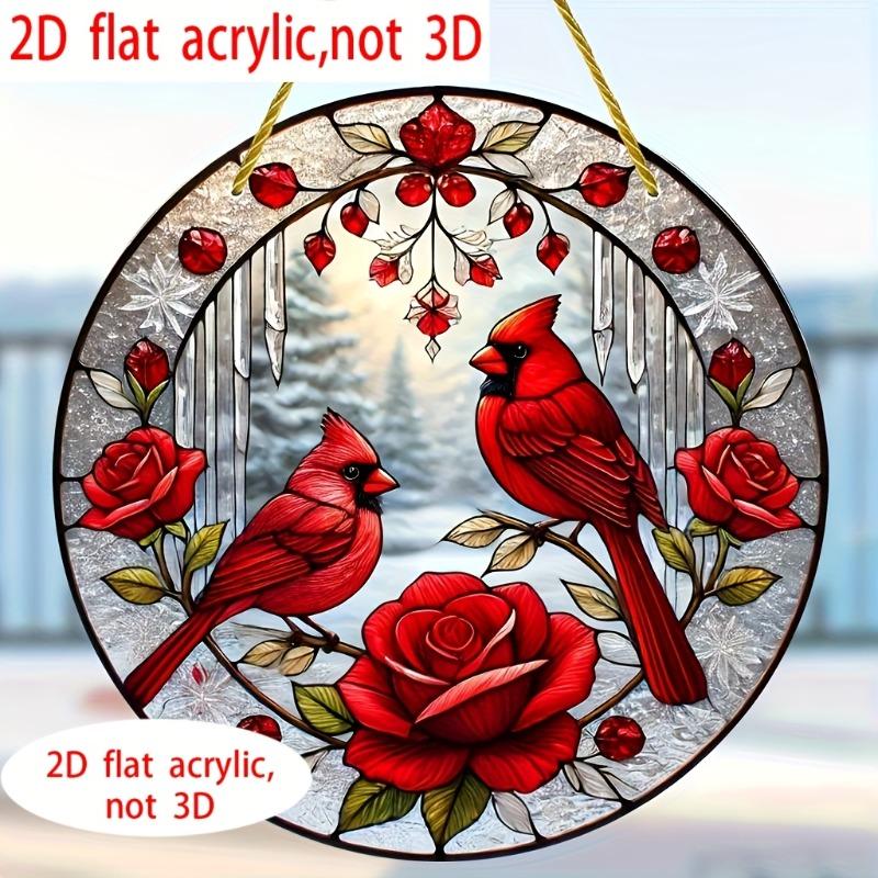 2D Flat Colorful Glass Style Red Bird Acrylic Acrylic Decoration Sign, Suitable for wall decoration, porch, room, villa, accents Home, Hallway, or Wor