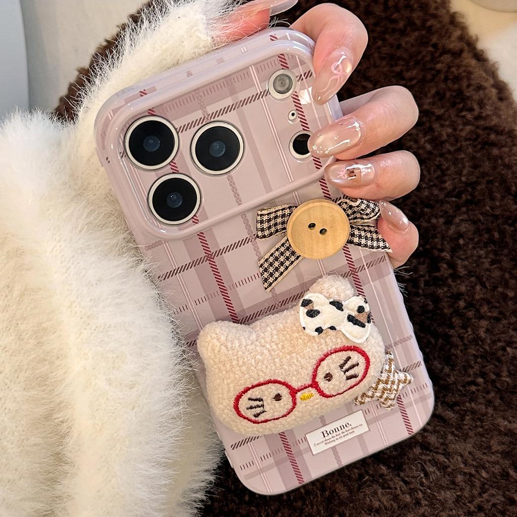 Purple Plaid Plush Cat Apple 17promax Mobile Phone Case Iphone16 Retro 13/15 Anti-fall 14 Applicable
