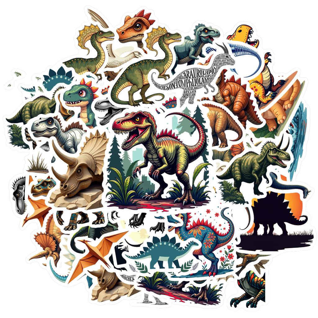 35-70pcs Diverse Dinosaur Stickers Cartoon Animal Sticker Aesthetic Phone Bike Wall Scrapbook Motorcycle Waterproof Graffiti